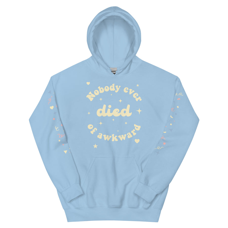 NOBODY EVER DIED OF AWKWARD CONFETTI ARMS hoodie